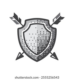 Shield with crossed arrows. Vector logo.