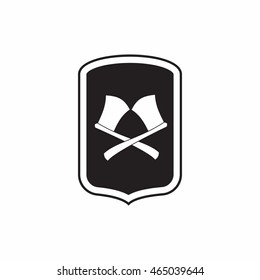 Shield with crossed axes icon in simple style isolated on white background. War symbol