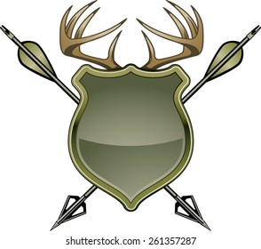 shield with crossed hunting arrows and antlers