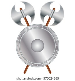 Shield and crossed medieval battle axe, vector design