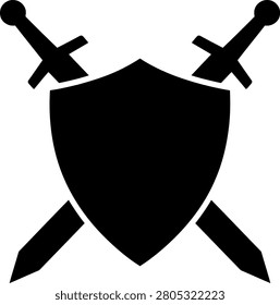 Shield and crossed swords icon for security, protection, and medieval defense