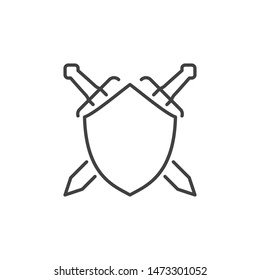 Shield and Crossed Swords vector concept linear icon or design element 