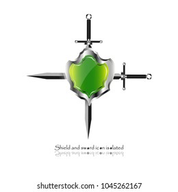 shield with crossed swords. Vector illustration isolated on white background, Military sword  ancient weapon design silhouette, European straight swords, vector illustration. 