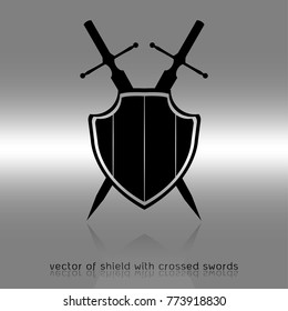 shield with crossed swords. Vector illustration isolated on white background, Military sword  ancient weapon design silhouette, European straight swords, vector illustration.