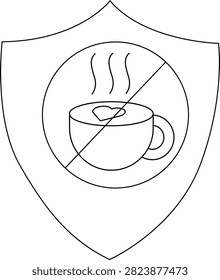 Shield with a crossedout coffee cup complete with steam and a heart design