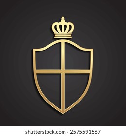 shield with crown 3d gold heraldry symbol logo