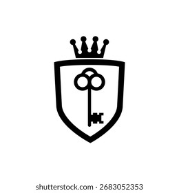 Escudo con la corona y el diseño clave del logotipo aislado en el fondo blanco