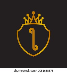 Shield And Crown With Letter i Logo Template