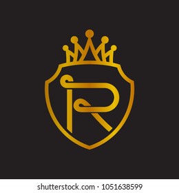 Shield And Crown With Letter R Logo Template