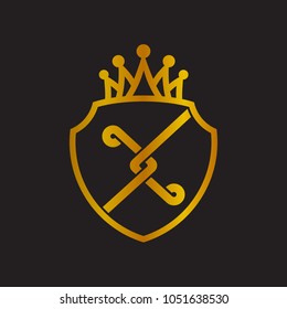 Shield And Crown With Letter X Logo Template