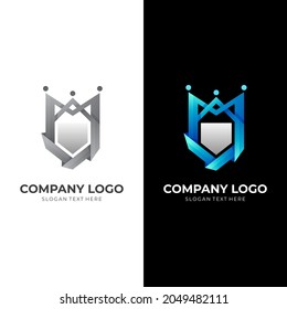 shield and crown logo design template combination, 3d colorful style