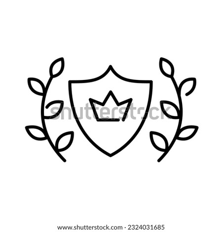 Shield with crown on it and laurel wreath. Premium quality product. Pixel perfect, editable stroke
