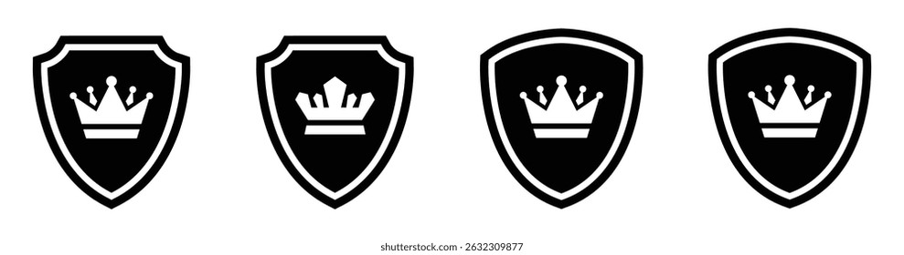 Escudo com ícone de conjunto de coroa, ilustração vetorial
