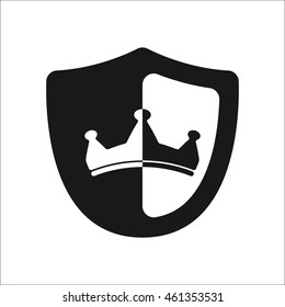 Shield with crown symbol sign simple icon on background