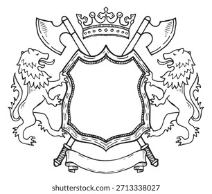 A shield with a crown and two lions on it