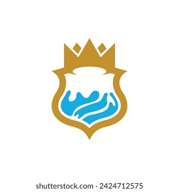 Shield Crown Water Wave logo design template, logo for your company