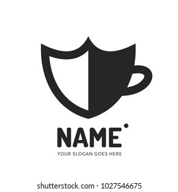 Shield and cup logotype. Vector template logo design. Business concept icon.