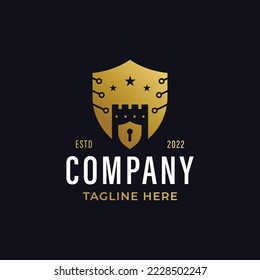 Shield cyber logo and key hole fort with technology concept