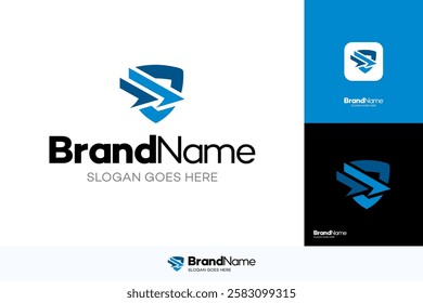 Shield cybersecurity logo designs, technology architecture icon concept, vector security analytic design template element.