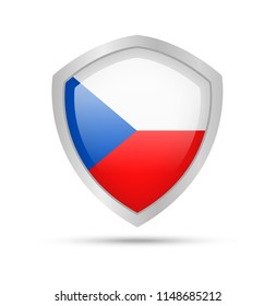 Shield with Czech Republic flag on white background. Vector illustration.