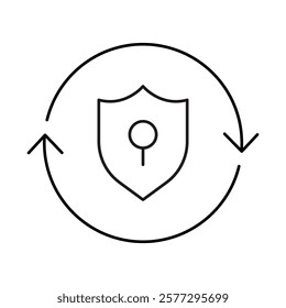 Shield Data Icon – Shield with Lock in a Cycle Representing Data Privacy and Security