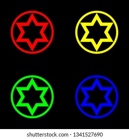 Shield of David icon, color set. Black background
