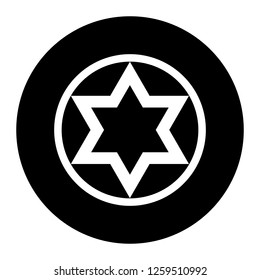 Shield of David icon on black circle. White background