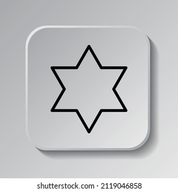 Shield of David simple icon vector. Flat desing. Black icon on square button with shadow. Grey background.ai