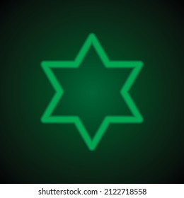 Shield of David simple icon vector. Flat desing. Green neon on black background with green light.ai