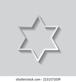 Shield of David simple icon vector. Flat design. Paper style with shadow. Gray background.ai