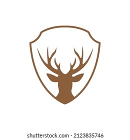 Shield With Deer Horn Logo Design, Vector Graphic Symbol Icon Illustration Creative Idea