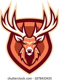 Shield and deer mascot logo design.