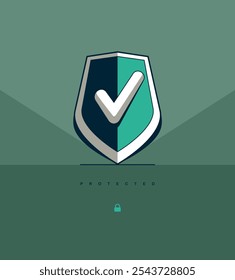 Shield defense concept poster, vector armor shield icon style illustration, safety and security.