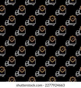 Shield and Delivery Truck vector Cargo Insurance concept linear dark seamless pattern