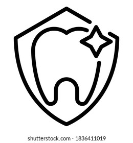 Schildzahnsymbol. Outline-Schild, DentalVektorsymbol für Webdesign einzeln auf weißem Hintergrund