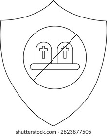 Shield depicting a circle with two tombstones crossed out by a diagonal line
