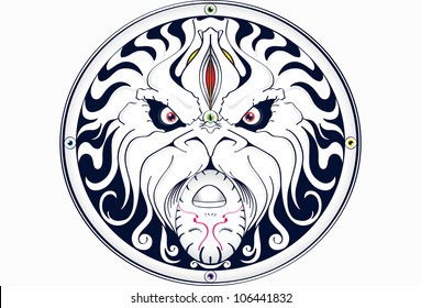 Shield design by three faces. Concept idea for tattoo or contemporany vector file.