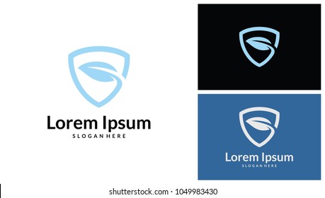 Shield Design With Leaf Logo Template. Vector Illustration.