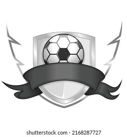 Shield design with ribbon and soccer ball, logo of a soccer club