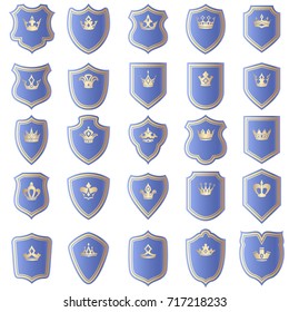 Shield design set with various shapes of crowns