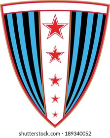 Shield design with stars and stripes in a colorful scheme. Isolated vector illustration. 