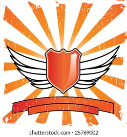Shield design with wings on an interesting background with grunge