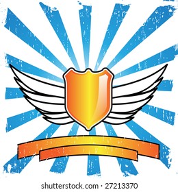 Shield design with wings on an interesting background with grunge