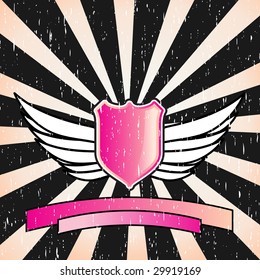 Shield design with wings on an interesting background with grunge
