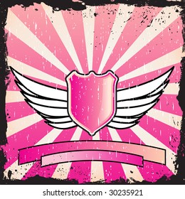 Shield design with wings on an interesting background with grunge