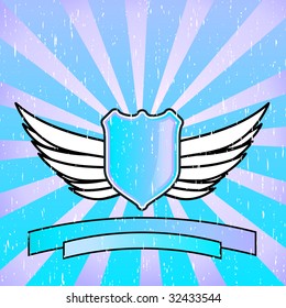 Shield design with wings on an interesting background with grunge