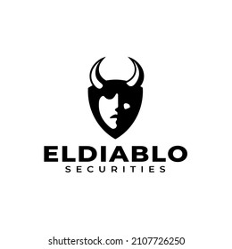 Shield Devil Black and White Logo Concept Vector Illustration