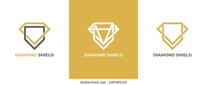 Shield Diamond Jewellery Logo Concept icon sign symbol Design Line Art Style. Jewelry Logotype. Vector illustration logo template