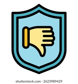 Icono de antipatía de escudo. Esquema del escudo no gusta el color del icono de Vector plano aislado