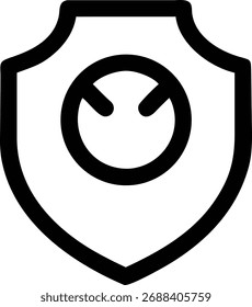 Un escudo muestra una cara enojada, simbolizando agresión y defensa. El diseño transmite una sensación de protección contra la hostilidad y representa emociones fuertes.